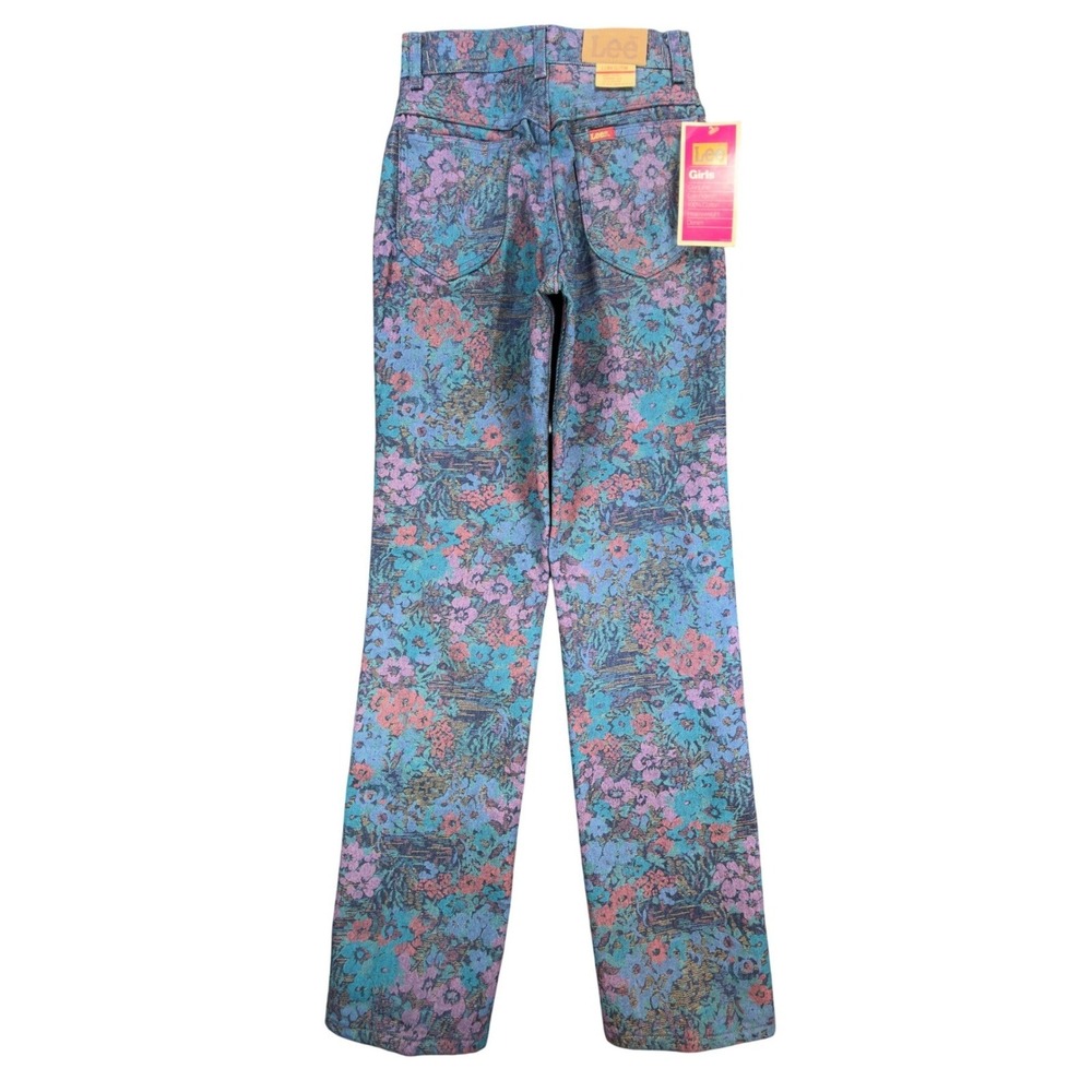 Lee Vintage 90s Floral Jeans Girls 12 Reg Blue USA Made NOS NWT 25 Waist